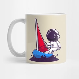 Cute Astronaut Riding Water Bike Jet Ski In Space Cartoon Mug